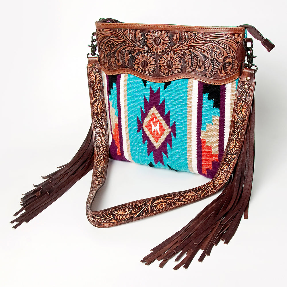 American Darling Hand-Tooled Saddle Blanket Leather Crossbody Bag