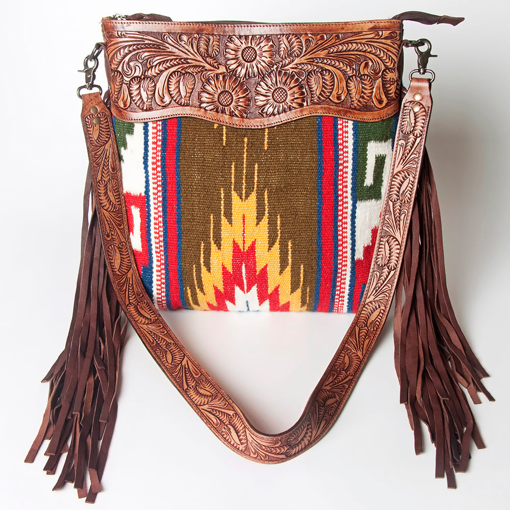 American Darling Hand-Tooled Saddle Blanket Leather Crossbody Bag