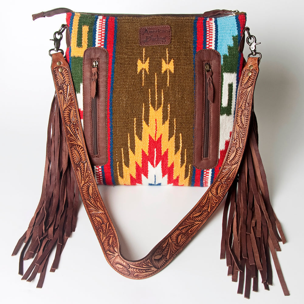 American Darling Hand-Tooled Saddle Blanket Leather Crossbody Bag
