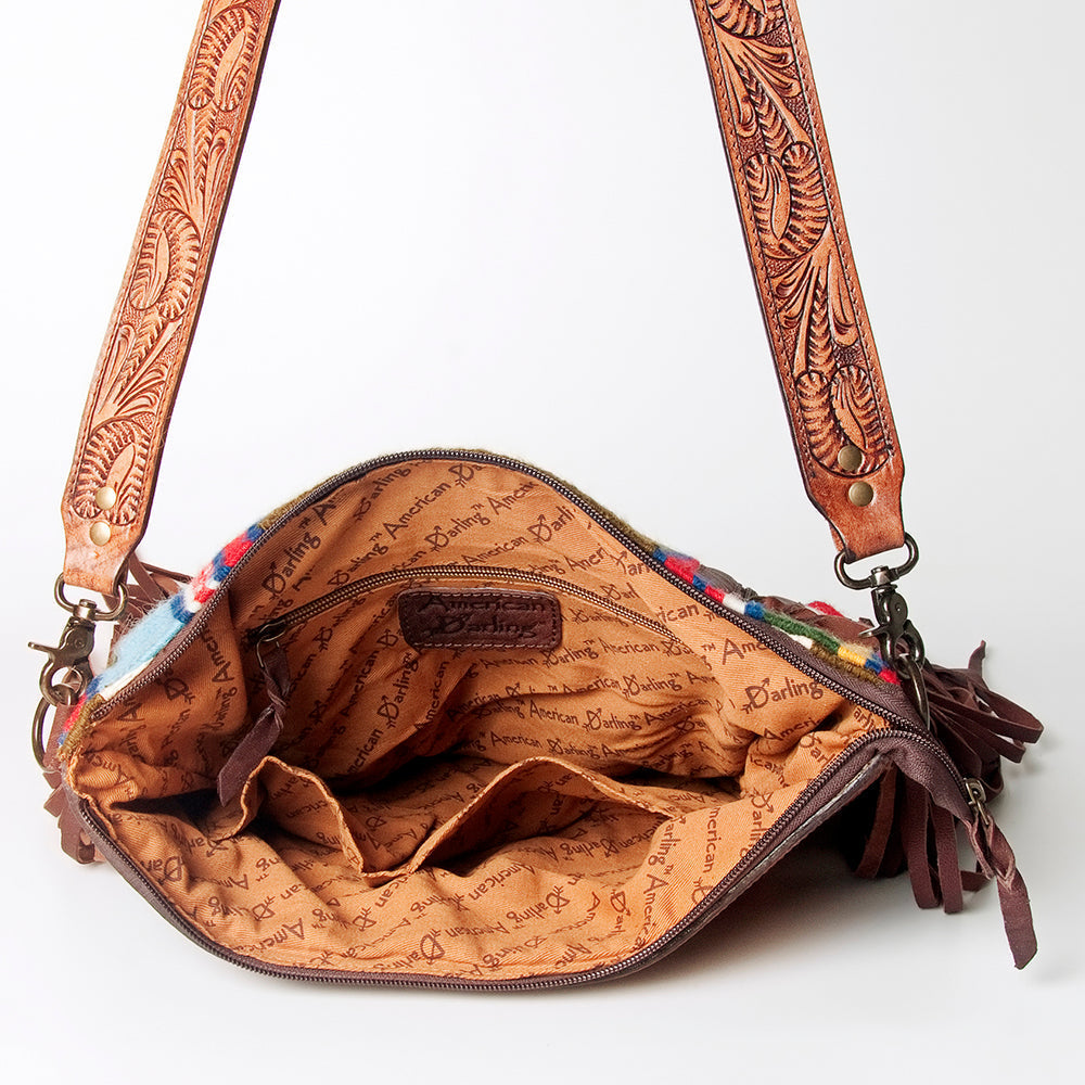 American Darling Hand-Tooled Saddle Blanket Leather Crossbody Bag