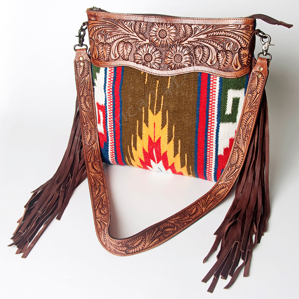 American Darling Hand-Tooled Saddle Blanket Leather Crossbody Bag