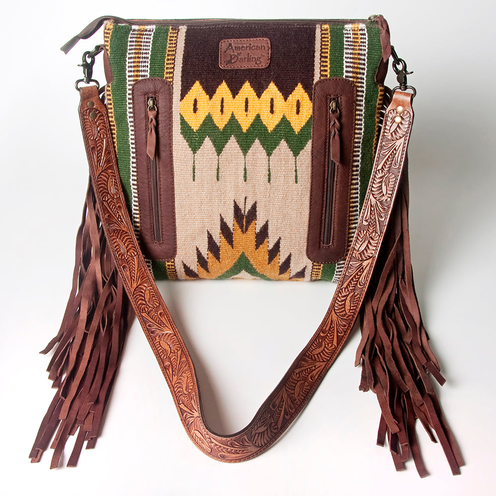 American Darling Hand-Tooled Saddle Blanket Leather Crossbody Bag