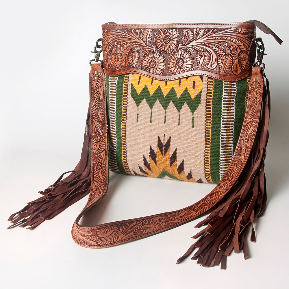 American Darling Hand-Tooled Saddle Blanket Leather Crossbody Bag
