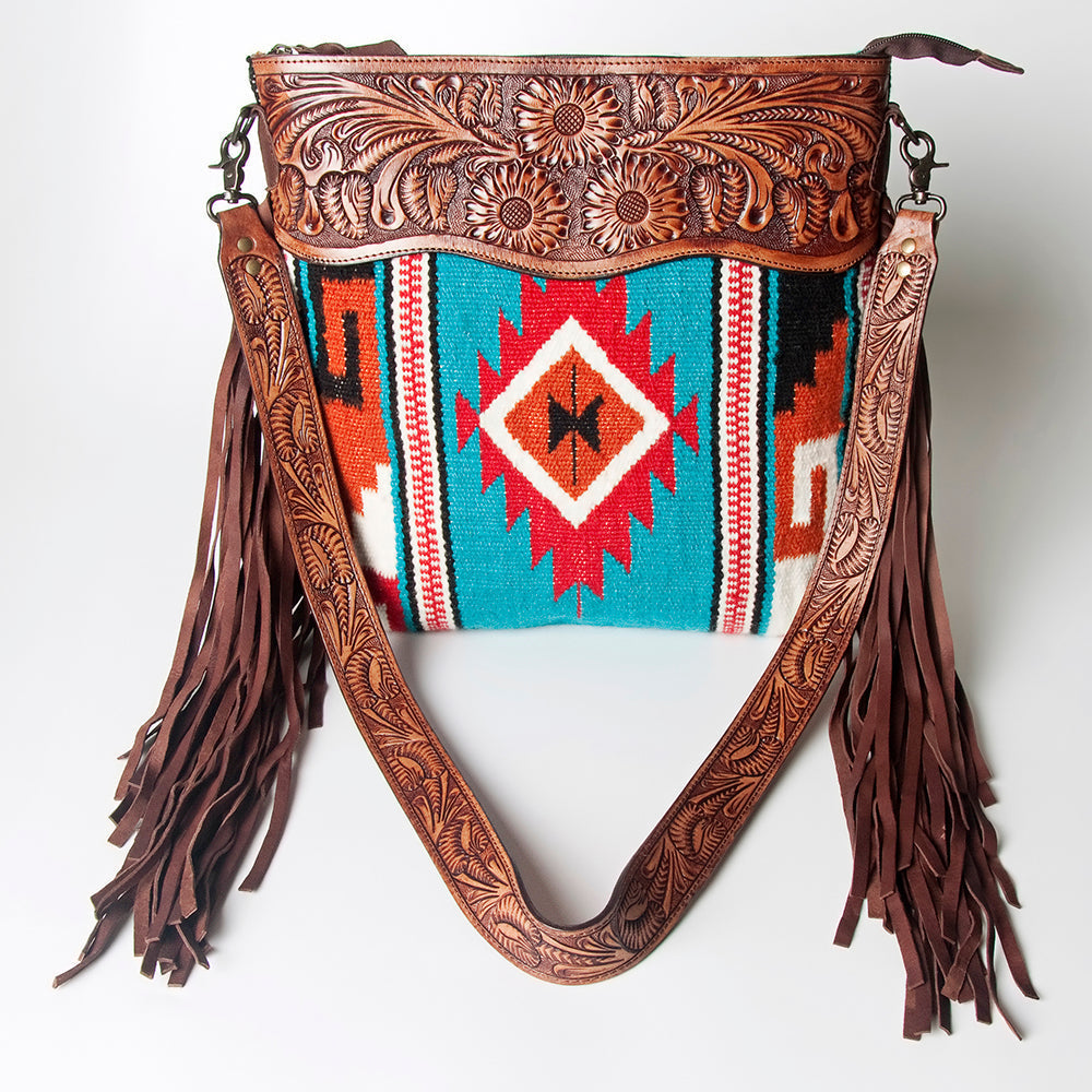American Darling Hand-Tooled Saddle Blanket Leather Crossbody Bag