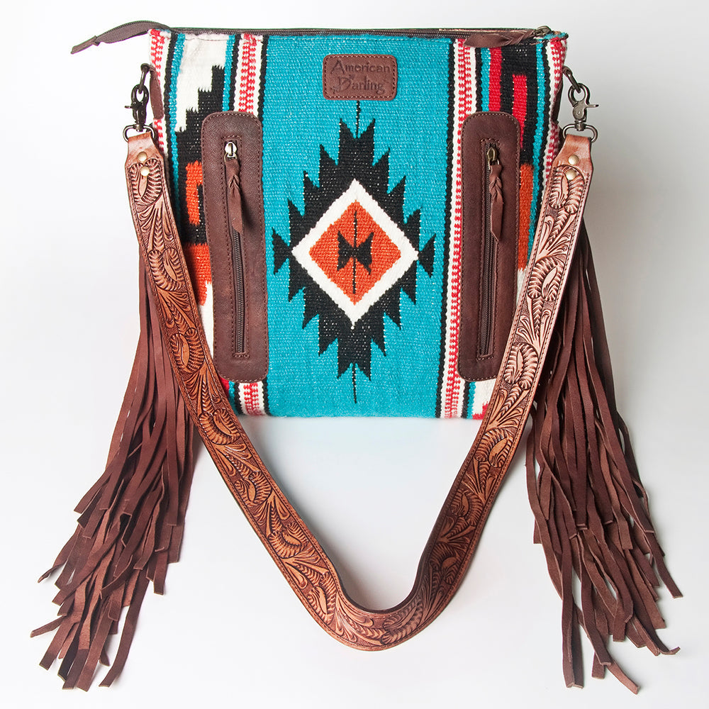 American Darling Hand-Tooled Saddle Blanket Leather Crossbody Bag