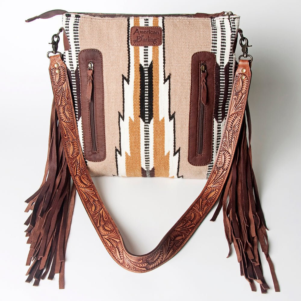 American Darling Hand-Tooled Saddle Blanket Leather Crossbody Bag