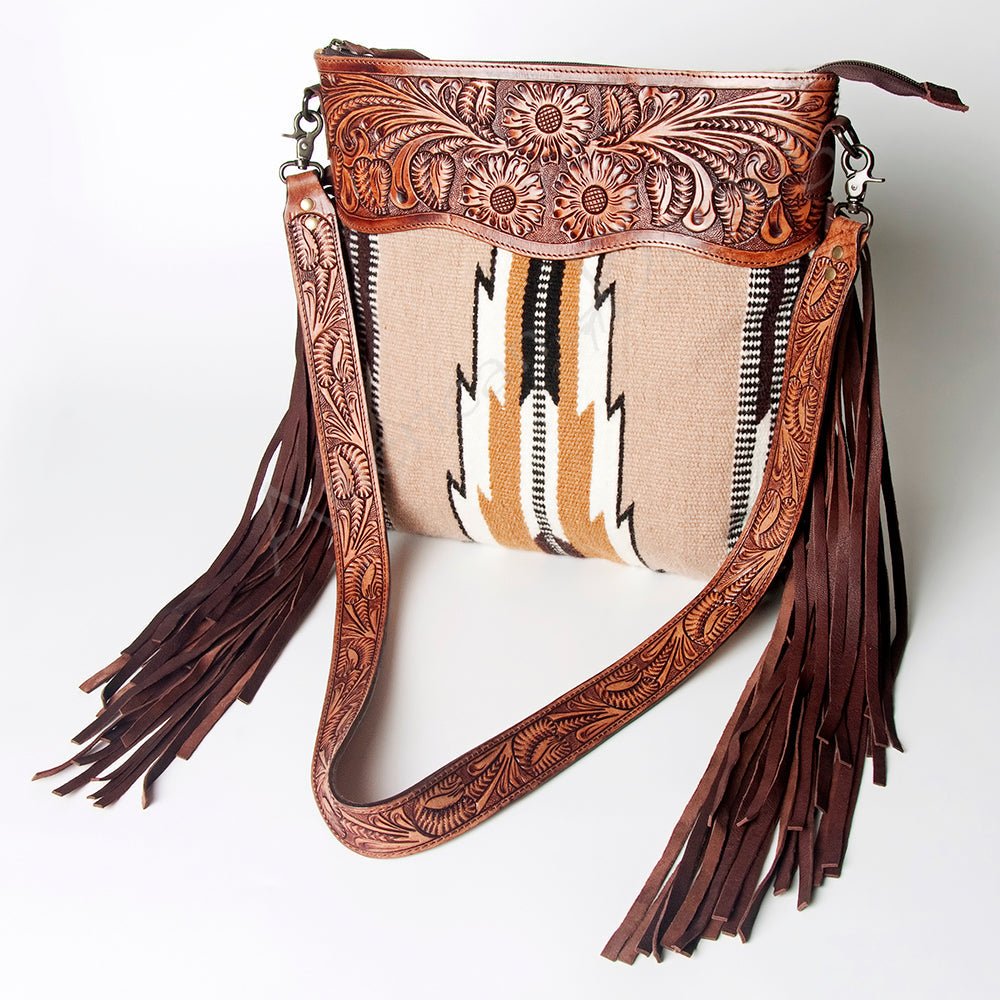American Darling Hand-Tooled Saddle Blanket Leather Crossbody Bag