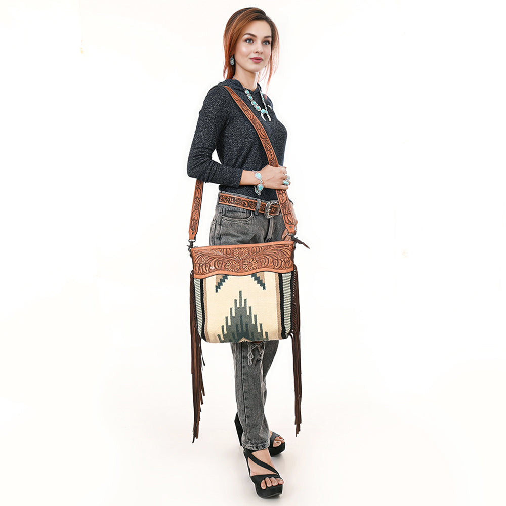 American Darling Hand-Tooled Saddle Blanket Leather Crossbody Bag