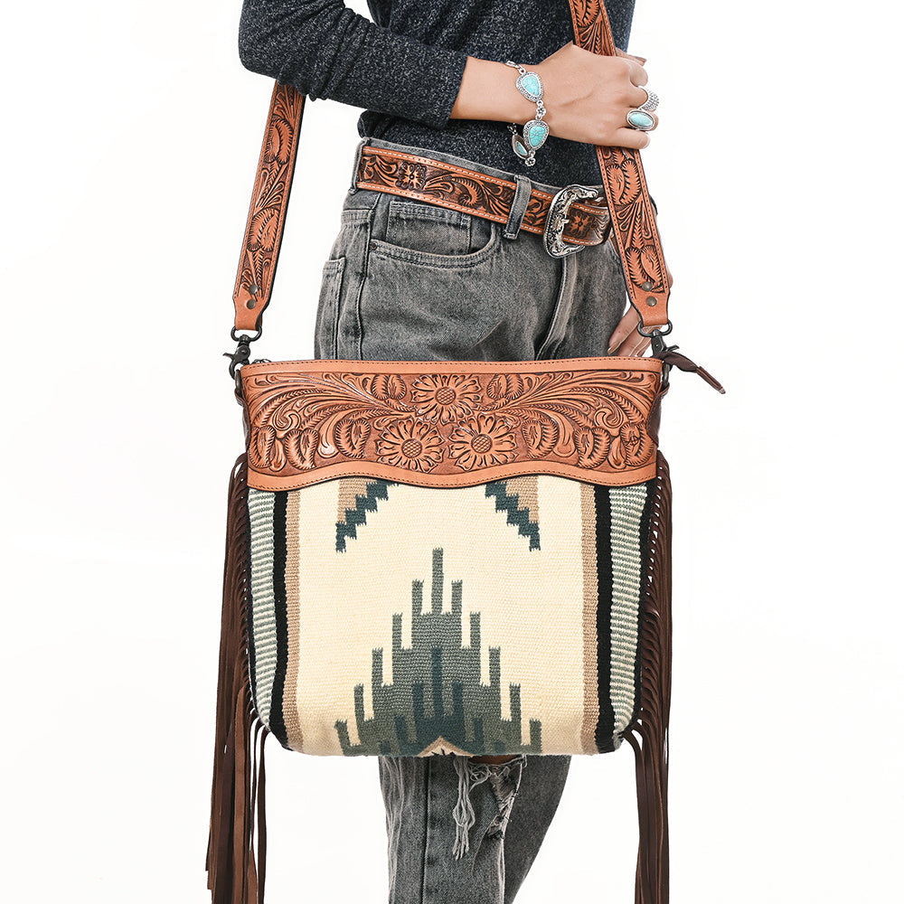 American Darling Hand-Tooled Saddle Blanket Leather Crossbody Bag