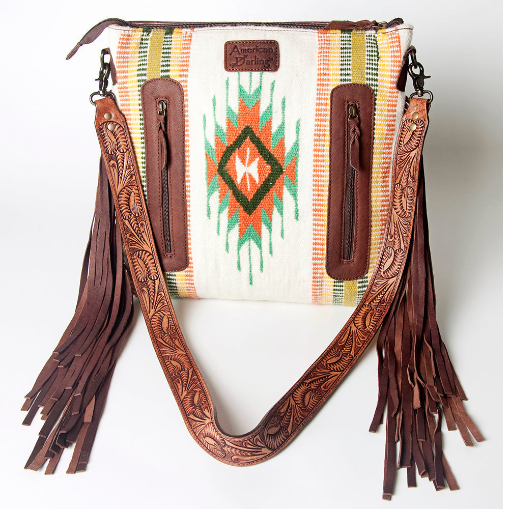 American Darling Hand-Tooled Saddle Blanket Leather Crossbody Bag
