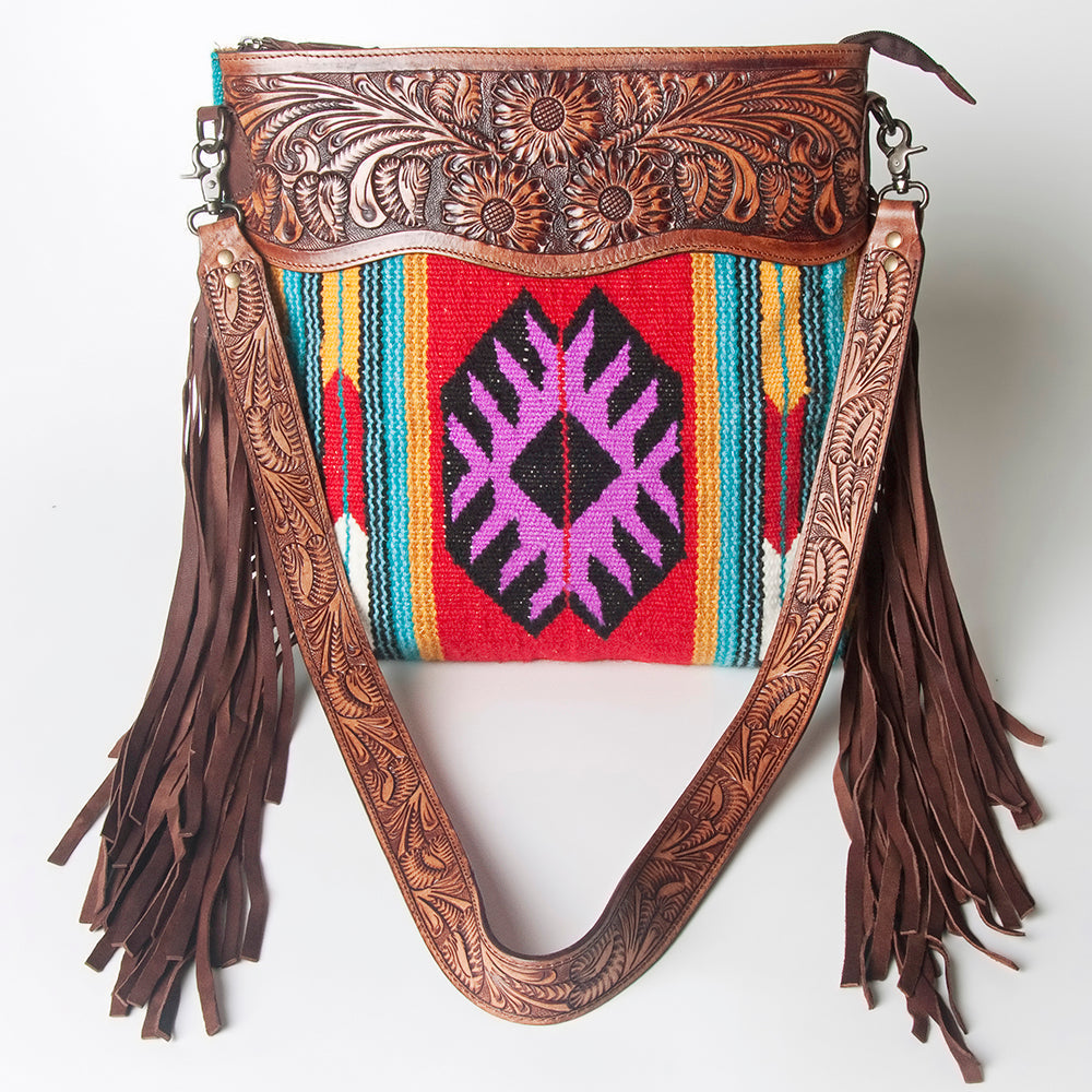 American Darling Hand-Tooled Saddle Blanket Leather Crossbody Bag