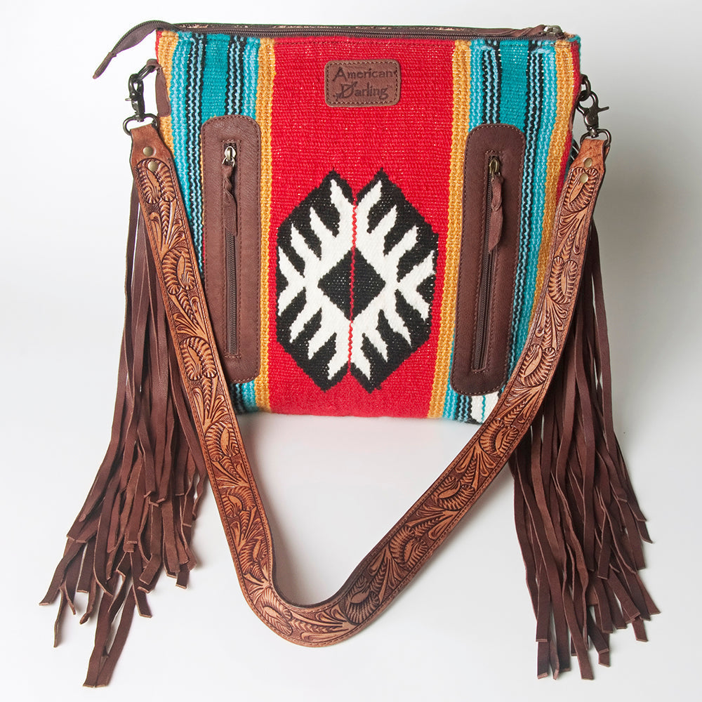 American Darling Hand-Tooled Saddle Blanket Leather Crossbody Bag