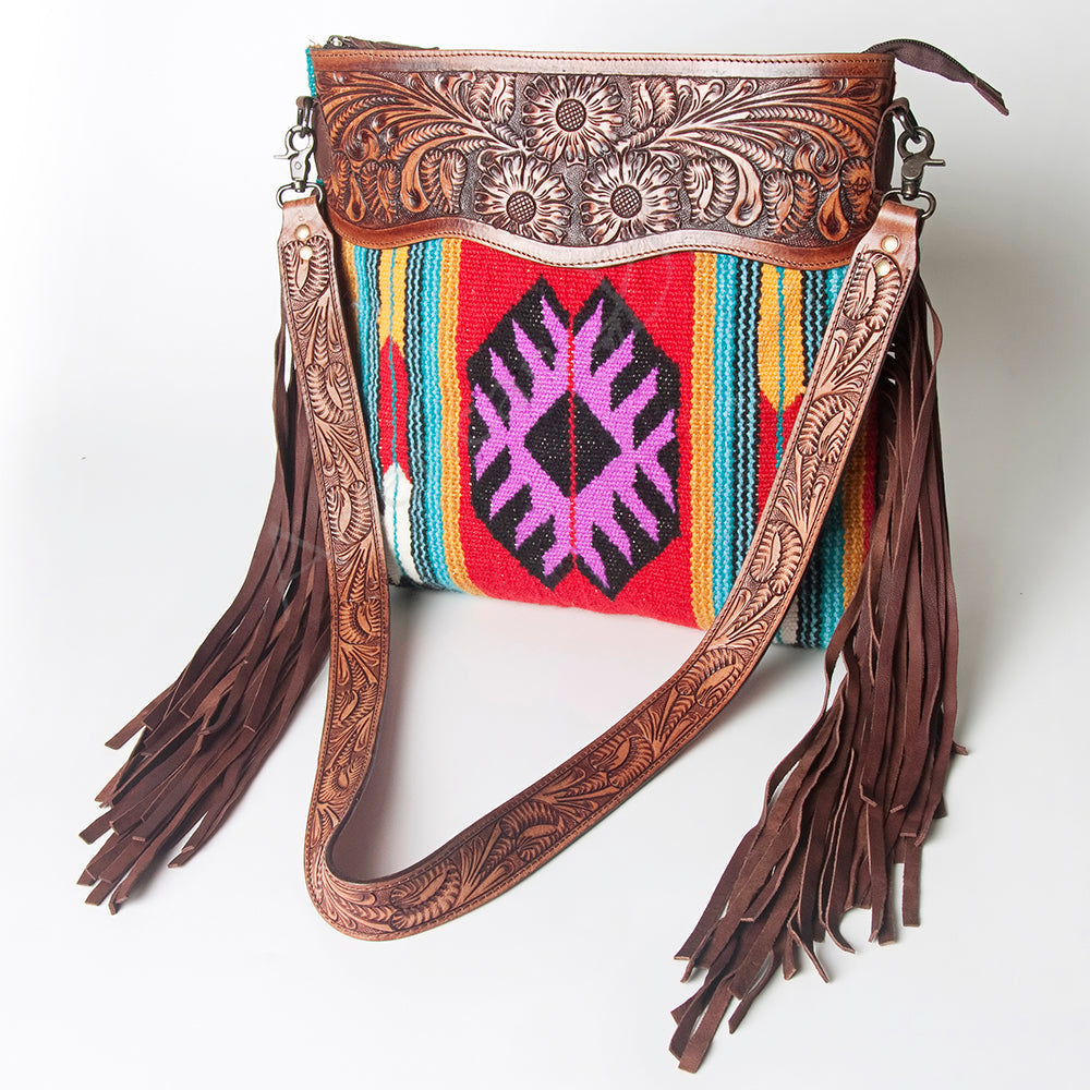American Darling Hand-Tooled Saddle Blanket Leather Crossbody Bag