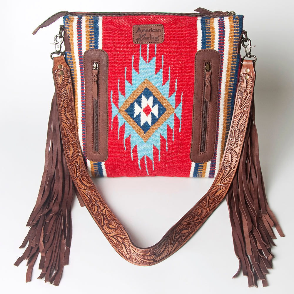 American Darling Hand-Tooled Saddle Blanket Leather Crossbody Bag