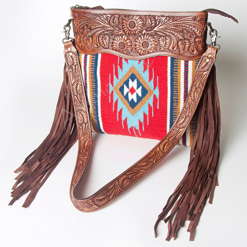 American Darling Hand-Tooled Saddle Blanket Leather Crossbody Bag