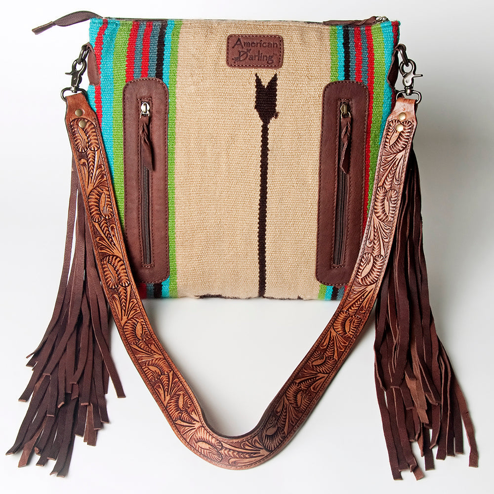 American Darling Hand-Tooled Saddle Blanket Leather Crossbody Bag