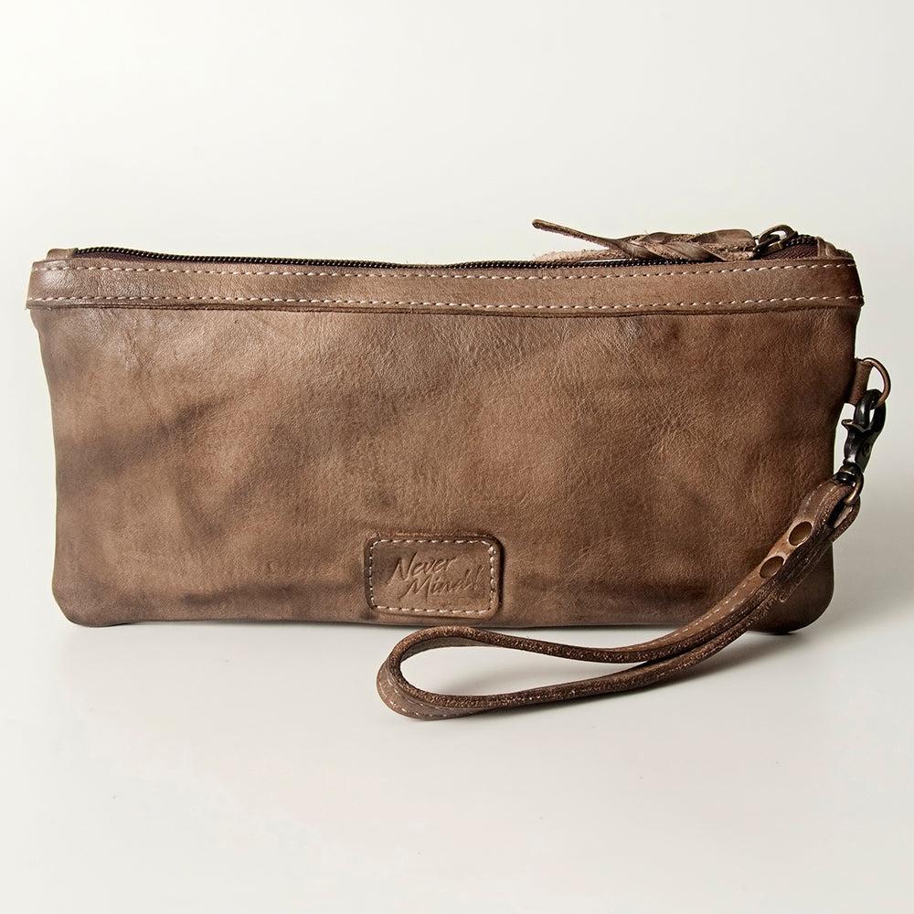 Never Mind Wristlet Vintage Handmade Genuine Cowhide Leather