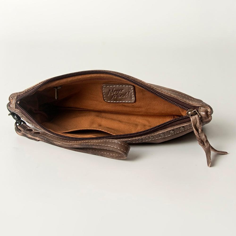 Never Mind Wristlet Vintage Handmade Genuine Cowhide Leather