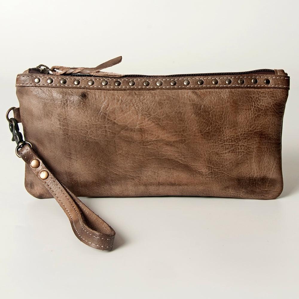 Never Mind Wristlet Vintage Handmade Genuine Cowhide Leather