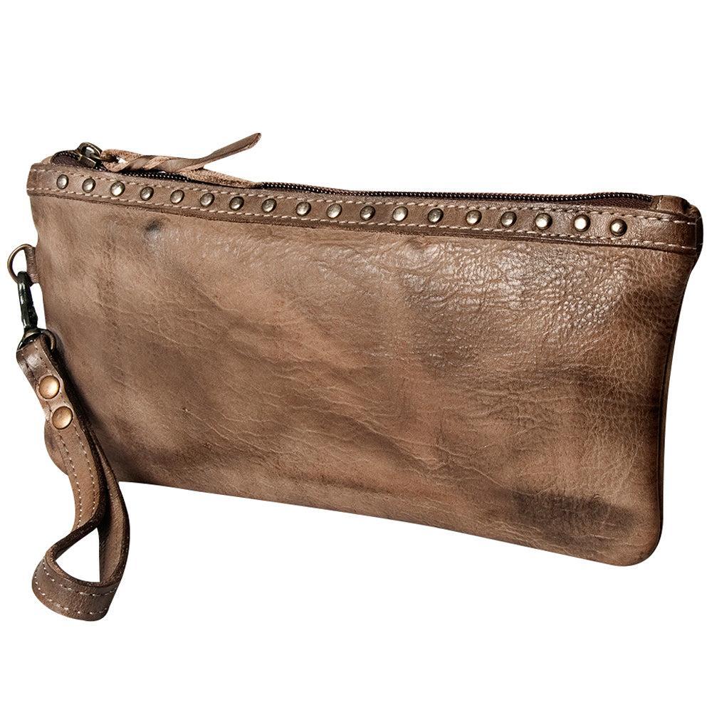 Never Mind Wristlet Vintage Handmade Genuine Cowhide Leather