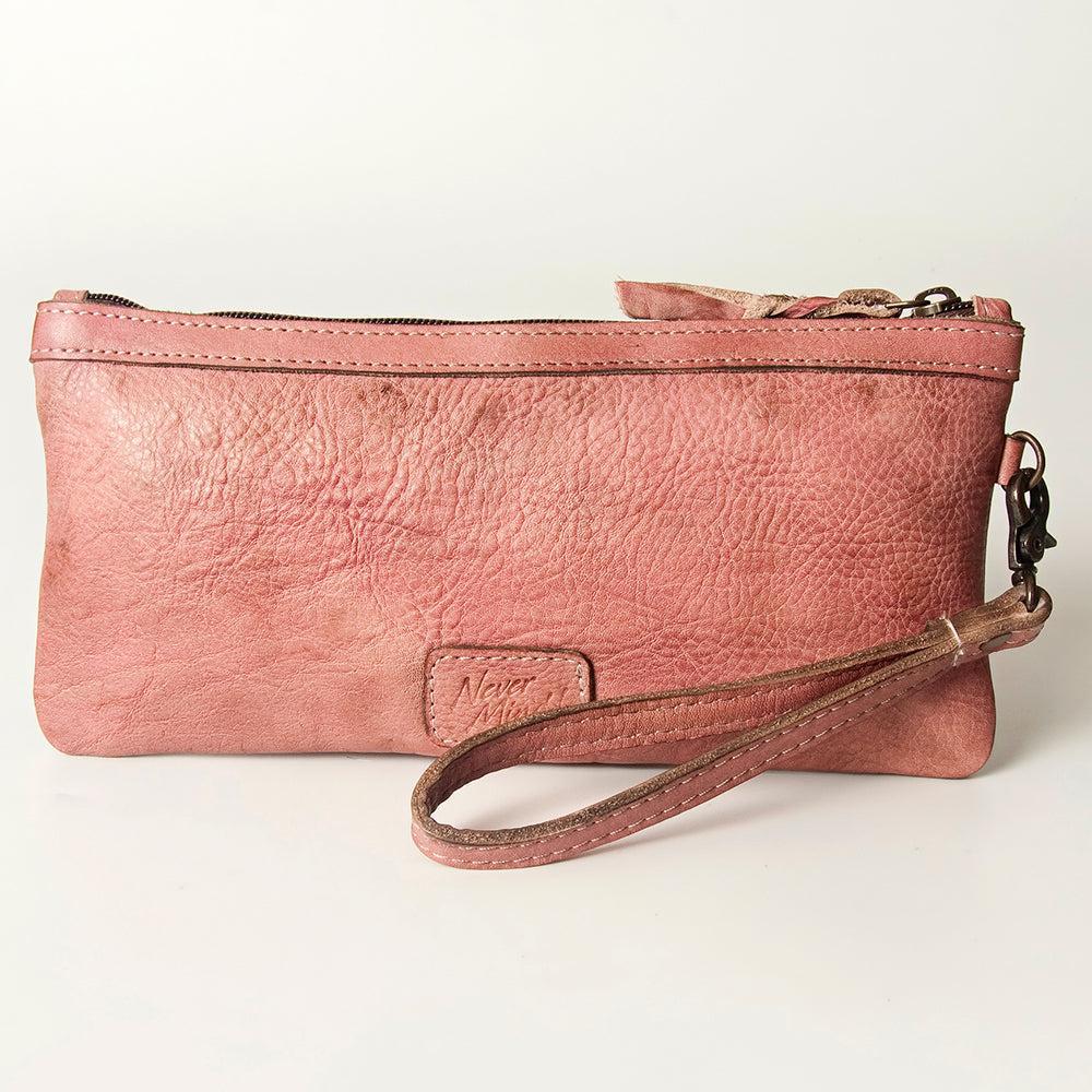 Never Mind Wristlet Vintage Handmade Genuine Cowhide Leather