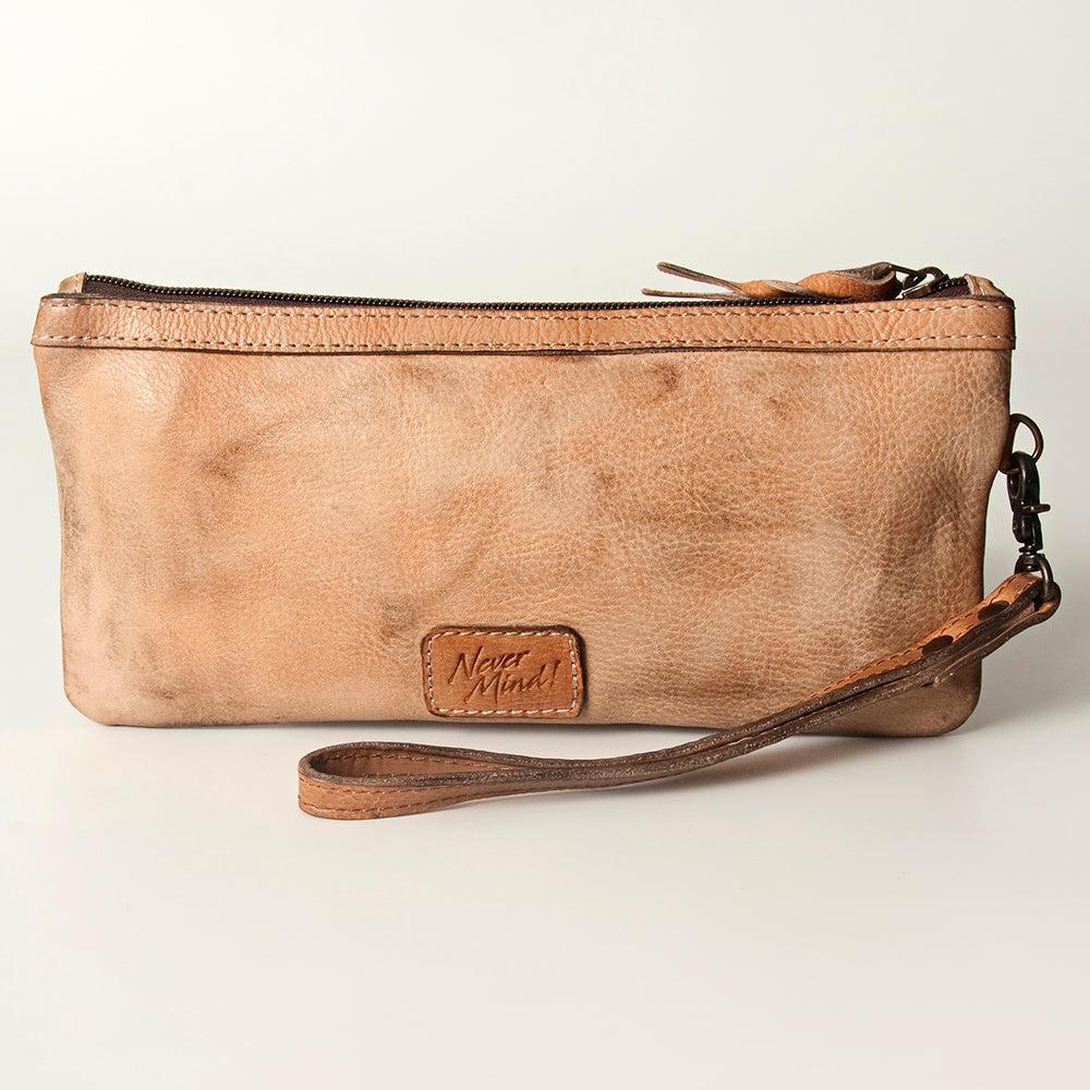 Never Mind Wristlet Vintage Handmade Genuine Cowhide Leather