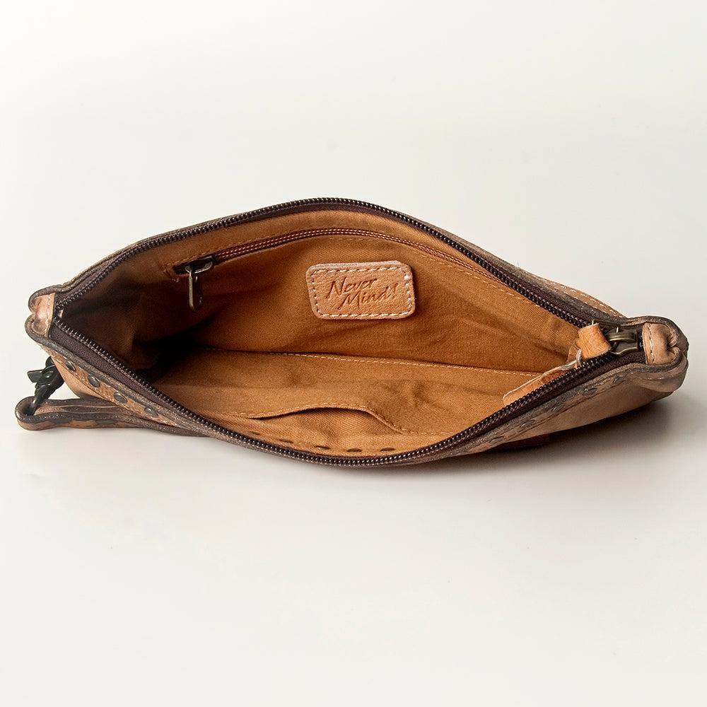 Never Mind Wristlet Vintage Handmade Genuine Cowhide Leather