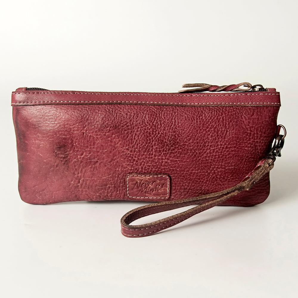 Never Mind Wristlet Vintage Handmade Genuine Cowhide Leather
