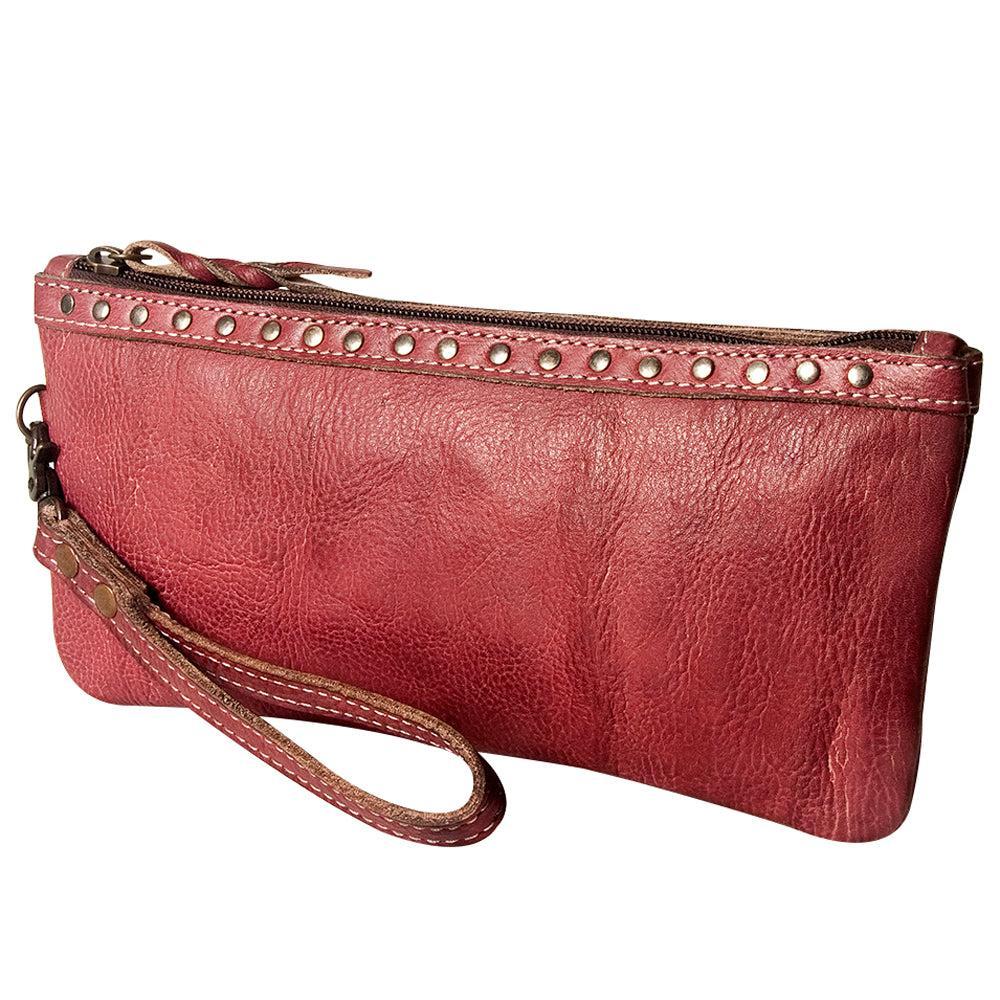 Never Mind Wristlet Vintage Handmade Genuine Cowhide Leather