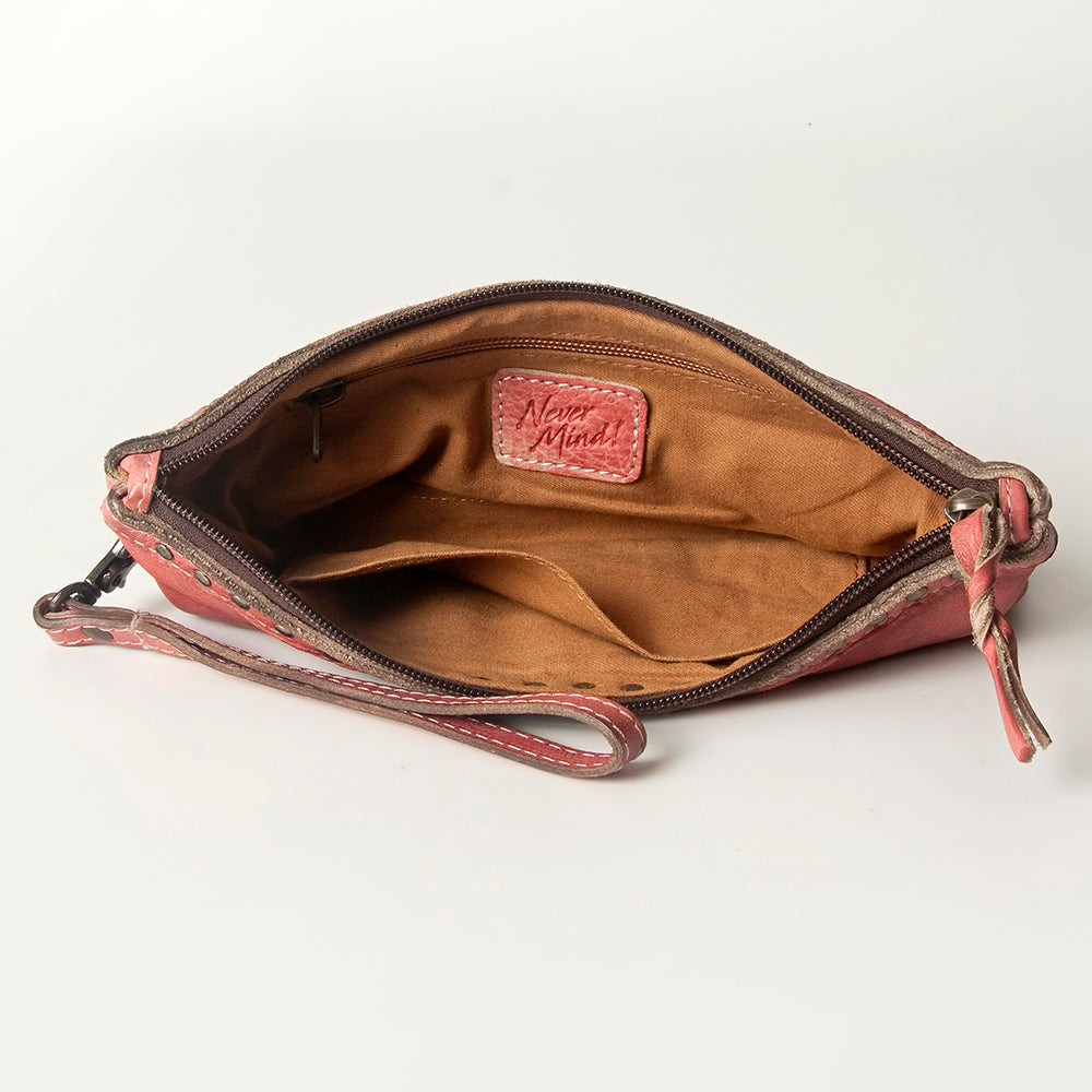 Never Mind Wristlet Vintage Handmade Genuine Cowhide Leather