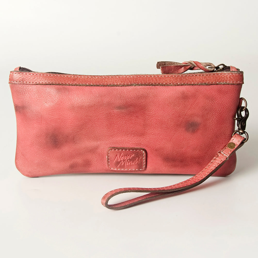 Never Mind Wristlet Vintage Handmade Genuine Cowhide Leather