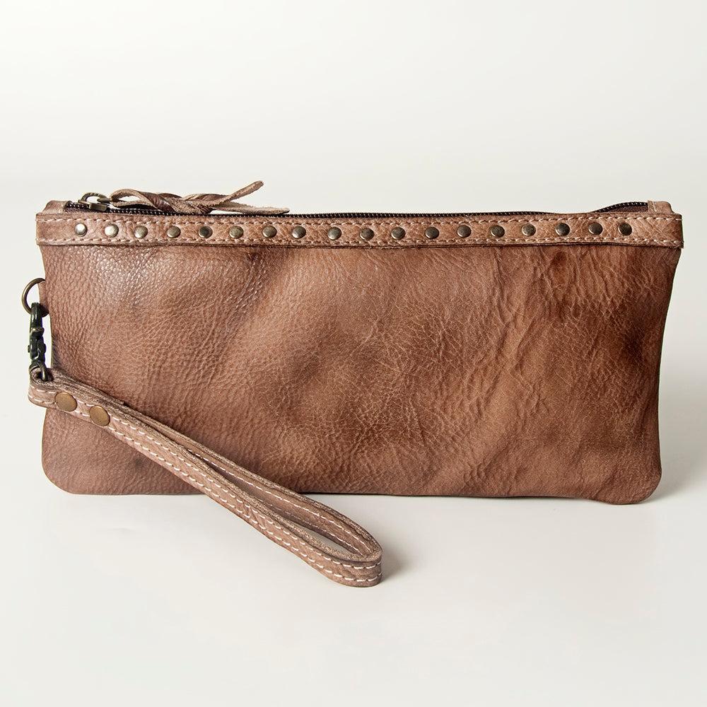 Never Mind Wristlet Vintage Handmade Genuine Cowhide Leather