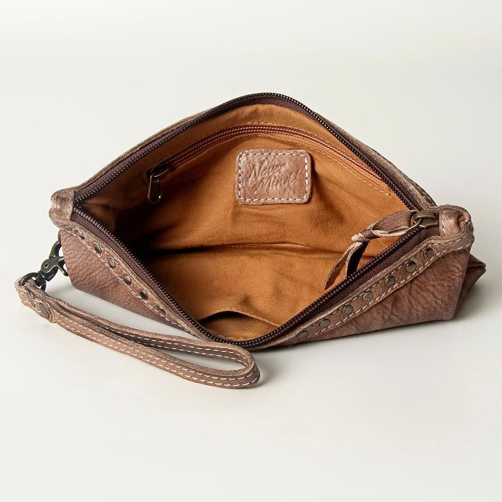 Never Mind Wristlet Vintage Handmade Genuine Cowhide Leather