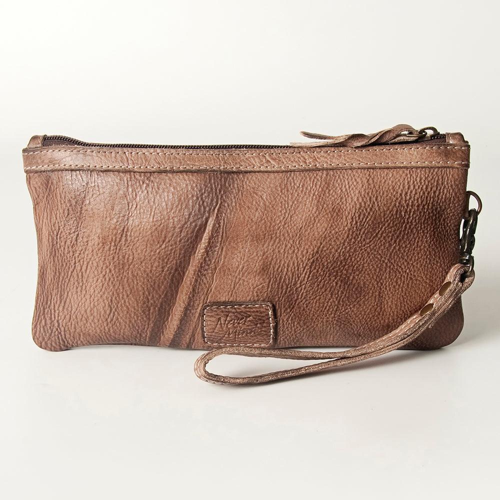 Never Mind Wristlet Vintage Handmade Genuine Cowhide Leather