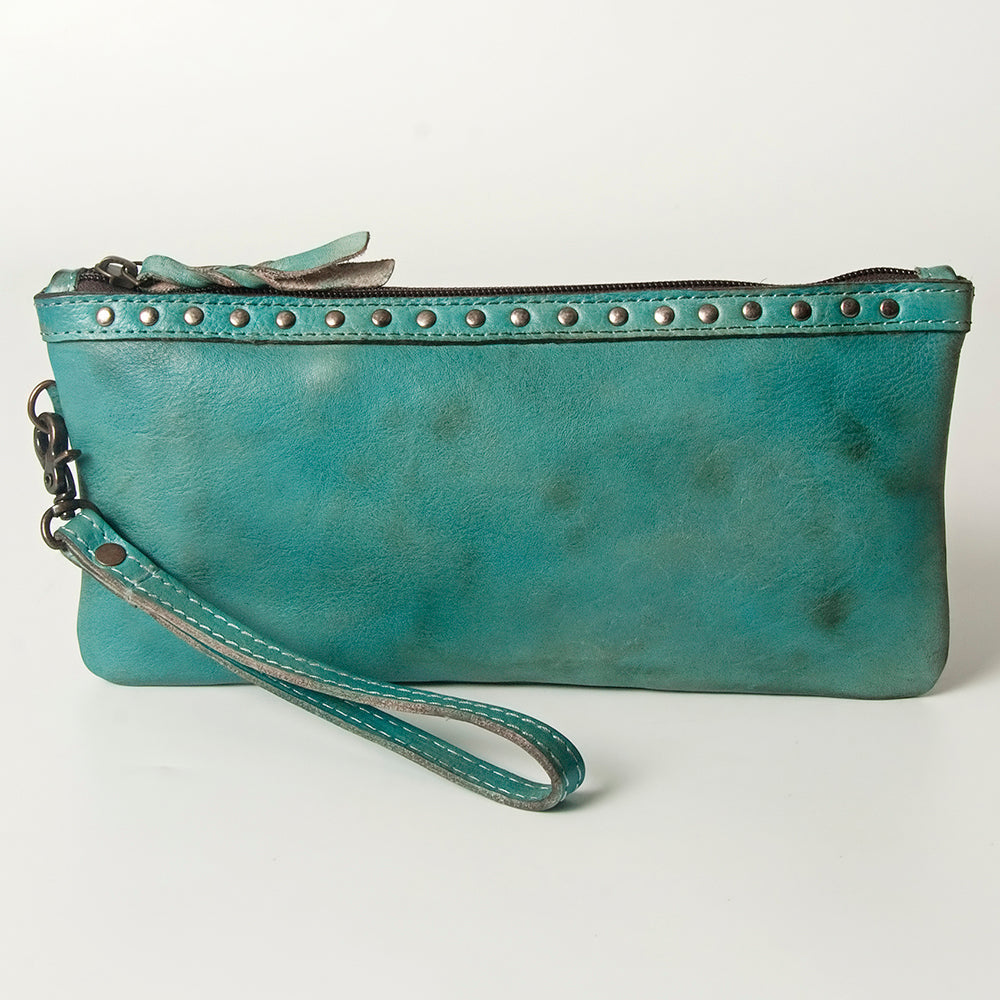 Never Mind Wristlet Vintage Handmade Genuine Cowhide Leather