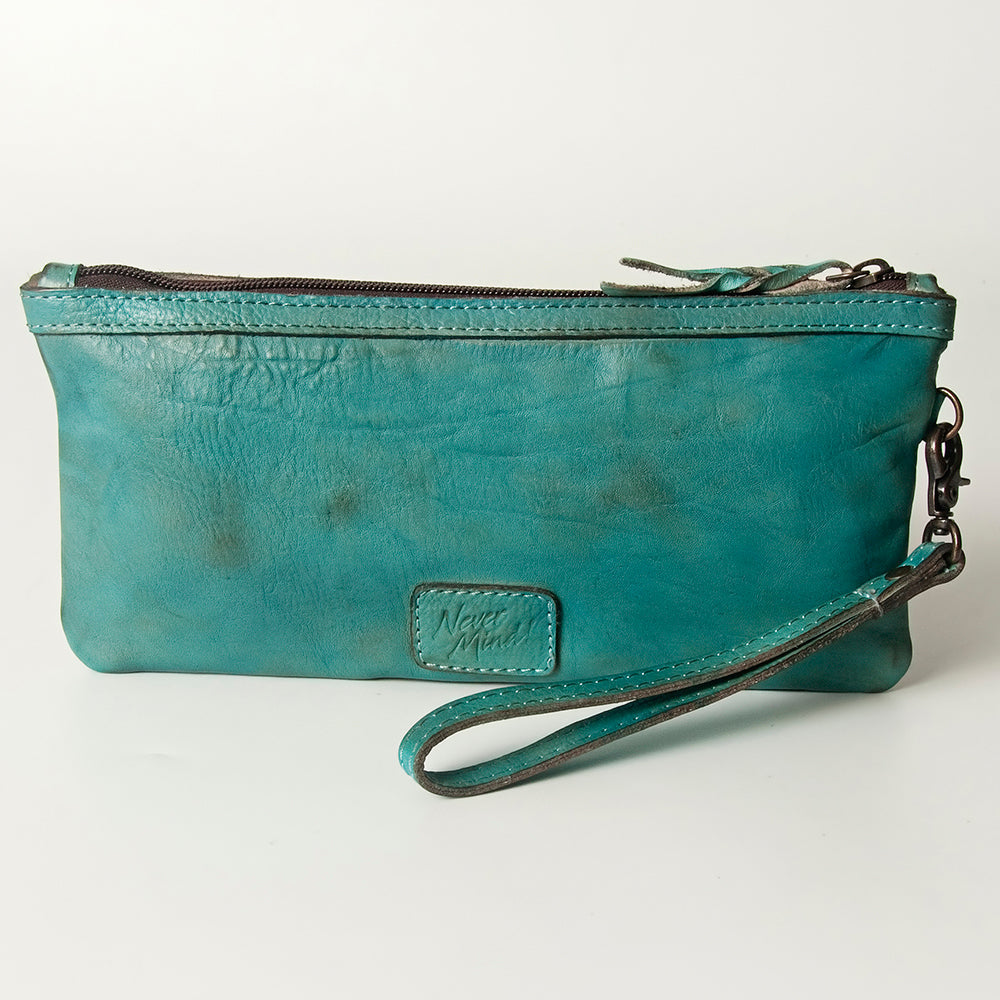 Never Mind Wristlet Vintage Handmade Genuine Cowhide Leather