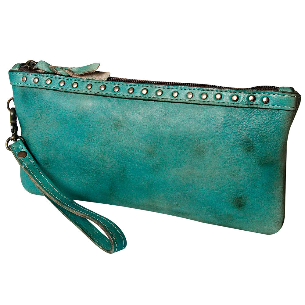Never Mind Wristlet Vintage Handmade Genuine Cowhide Leather