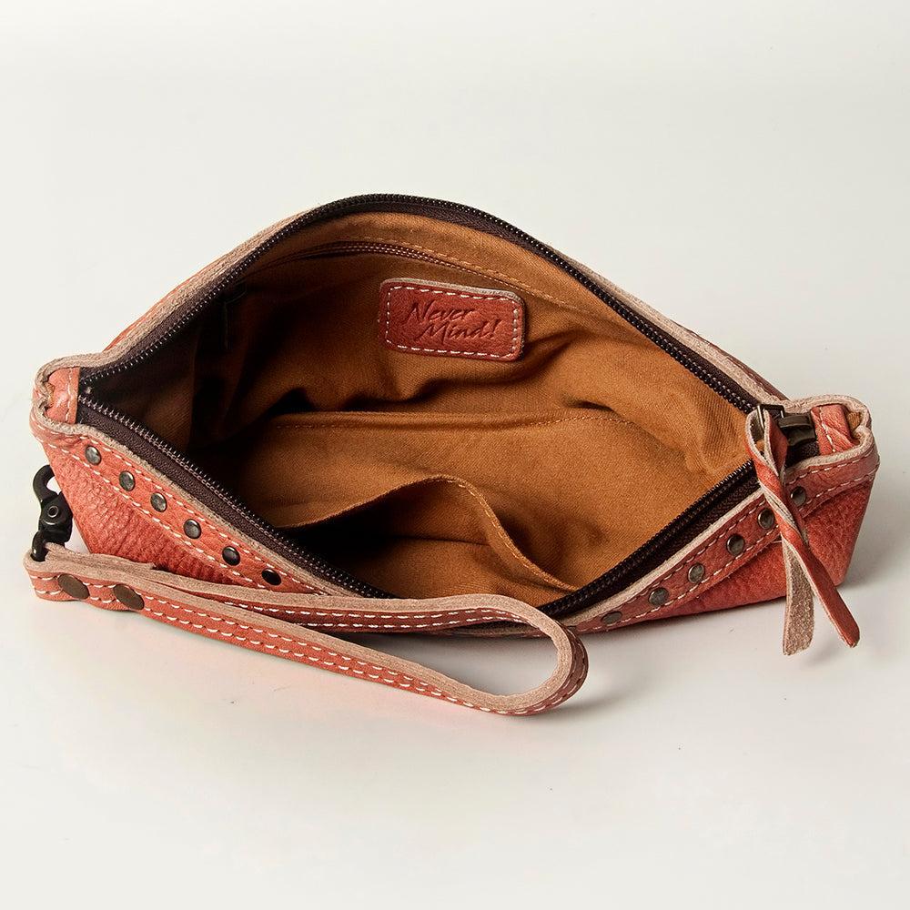Never Mind Wristlet Vintage Handmade Genuine Cowhide Leather