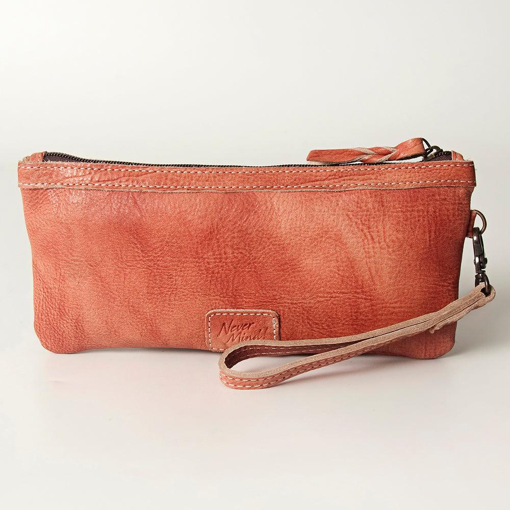 Never Mind Wristlet Vintage Handmade Genuine Cowhide Leather