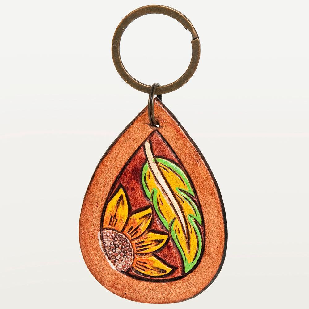 American Darling ADKR184 Hand Tooled Carved Genuine Leather Keyring