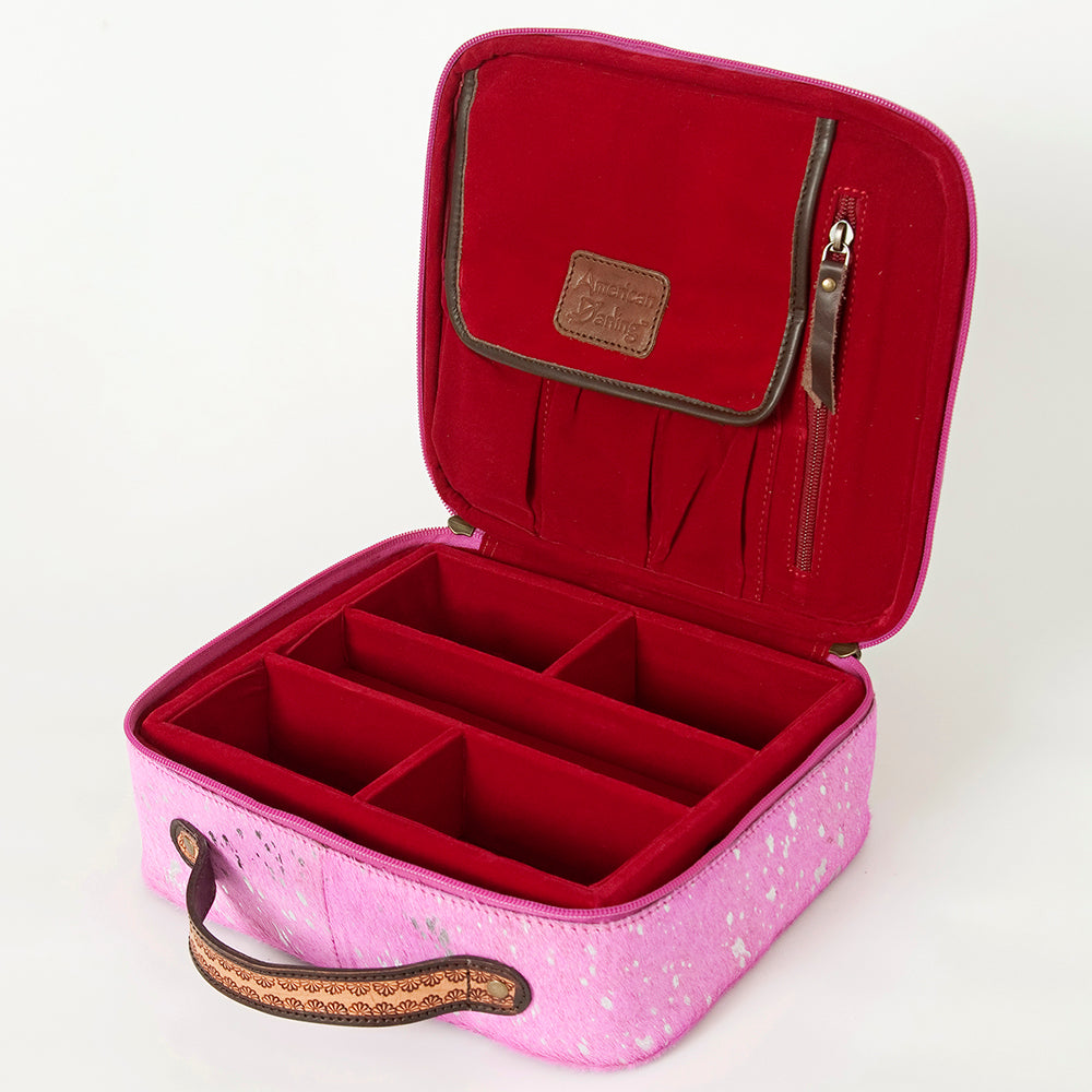 American Darling Hand-Tooled Hair-On Genuine Leather Jewelry Case