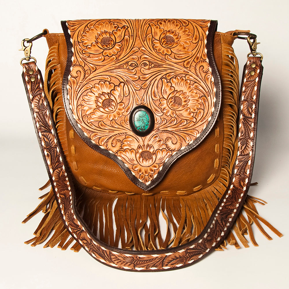 American Darling Hand-Tooled Genuine Leather Messenger Bag