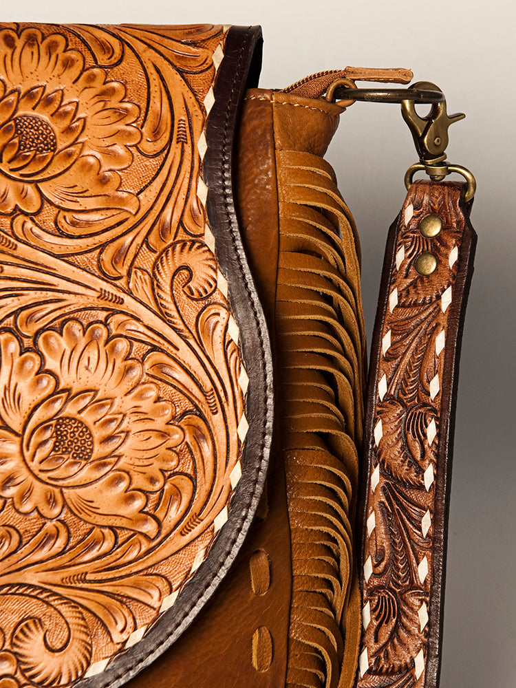 American Darling Hand-Tooled Genuine Leather Messenger Bag
