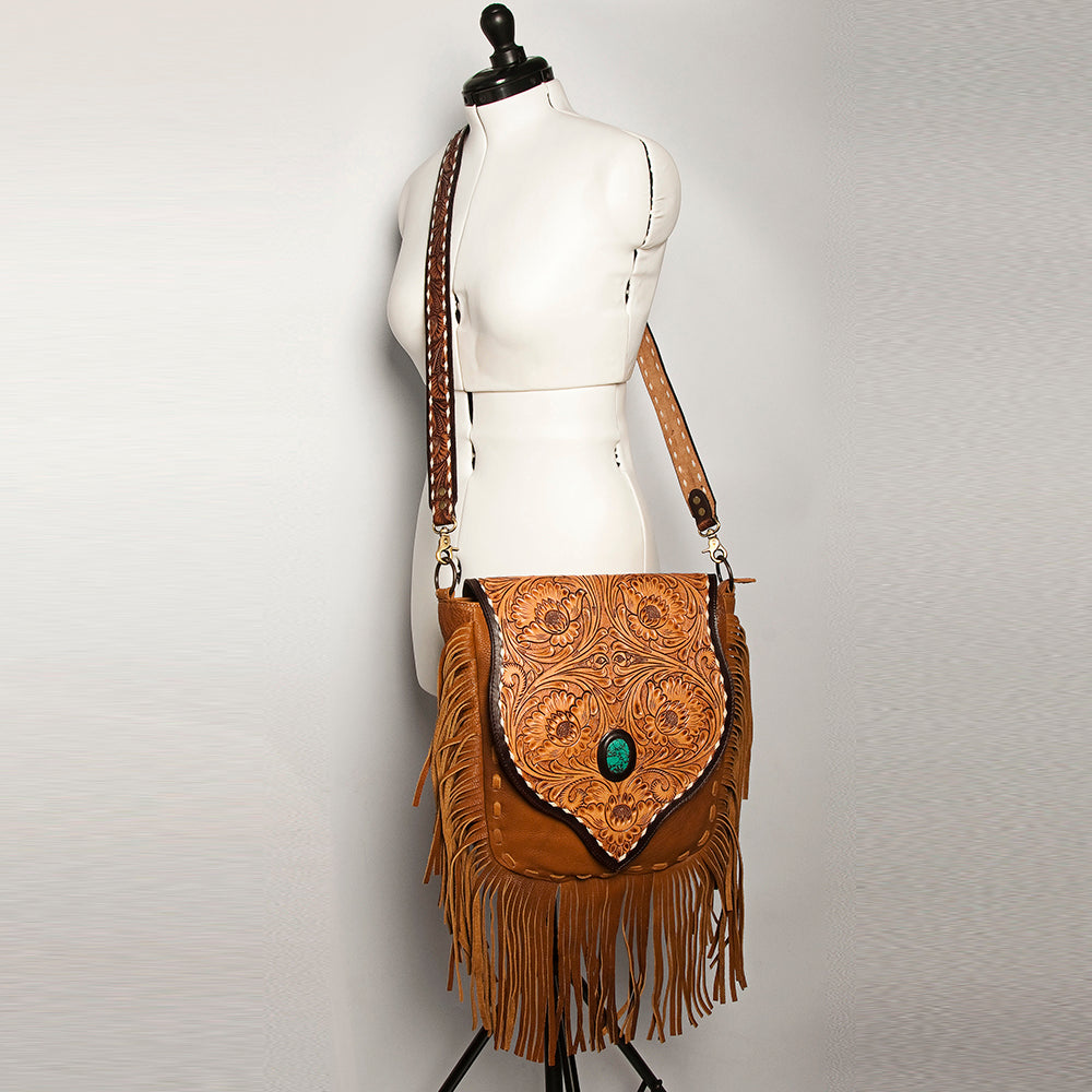 American Darling Hand-Tooled Genuine Leather Messenger Bag