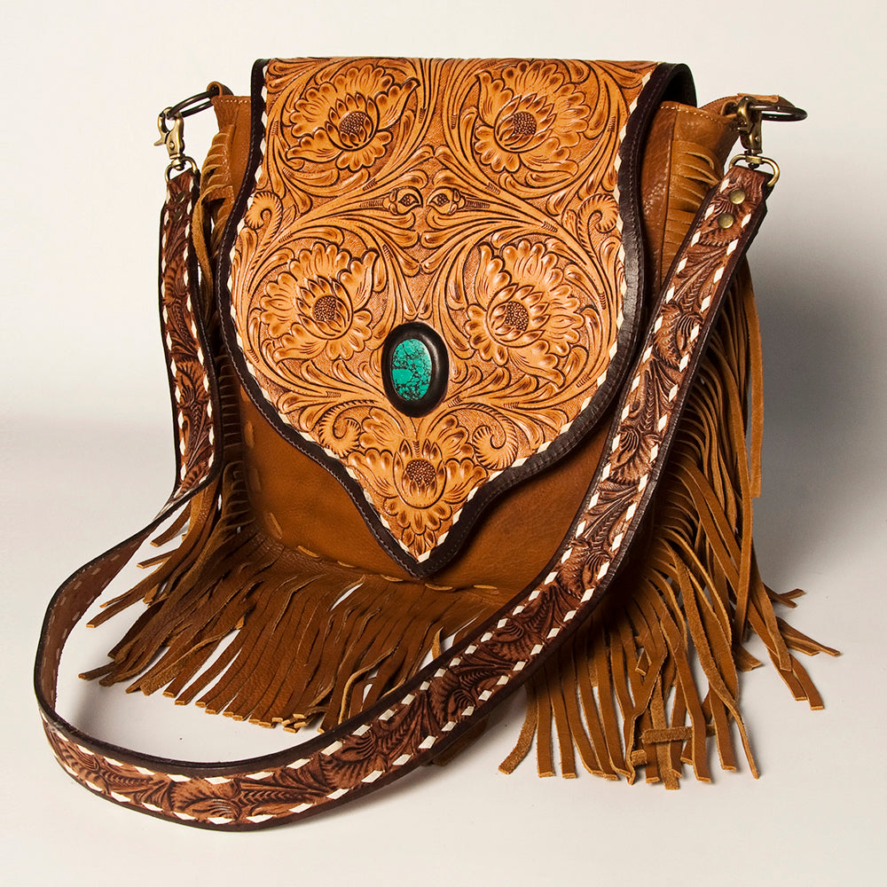 American Darling Hand-Tooled Genuine Leather Messenger Bag