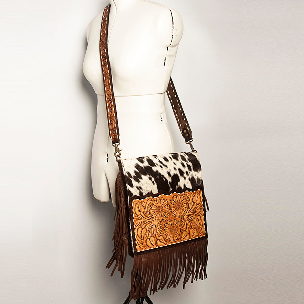 American Darling Hand-Tooled Hair-On Genuine Leather Crossbody Bag