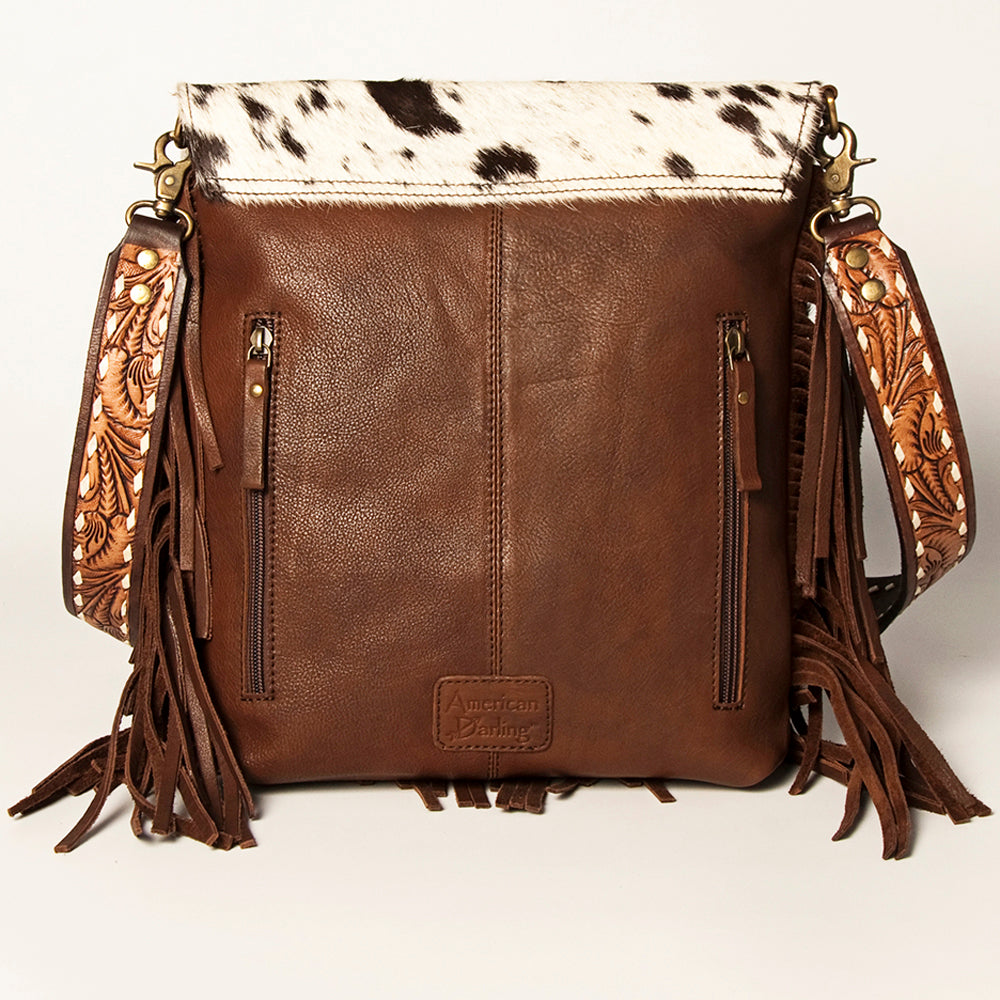 American Darling Hand-Tooled Hair-On Genuine Leather Crossbody Bag