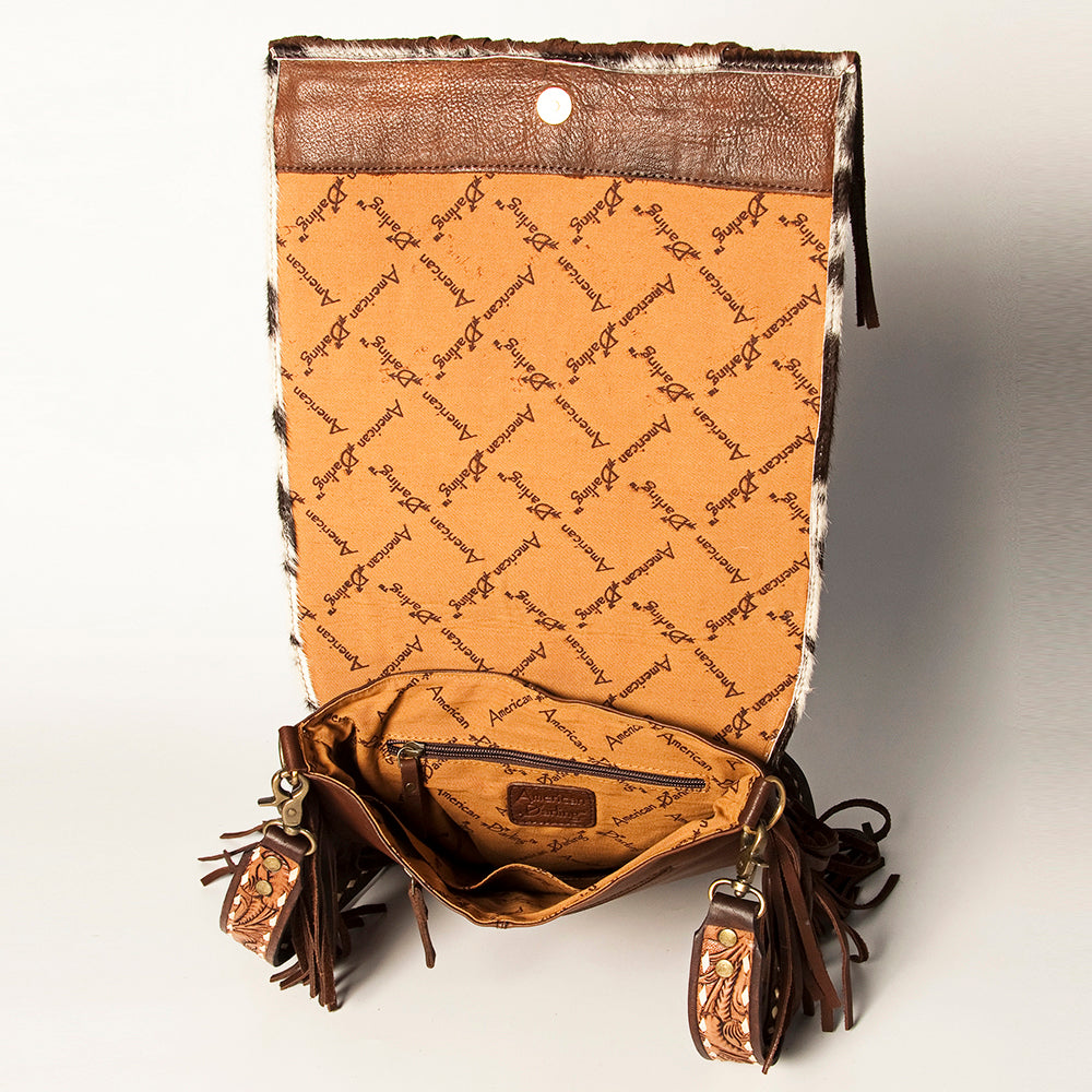 American Darling Hand-Tooled Hair-On Genuine Leather Crossbody Bag