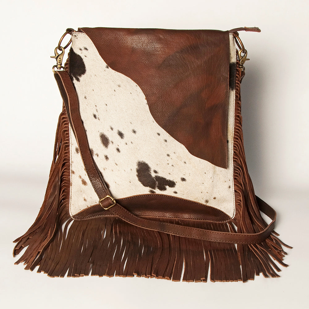 American Darling Women's Messenger Bag Hair-On Cowhide Fringes Eco-Friendly Vegetable-Tanned Genuine Leather YKK Zipper