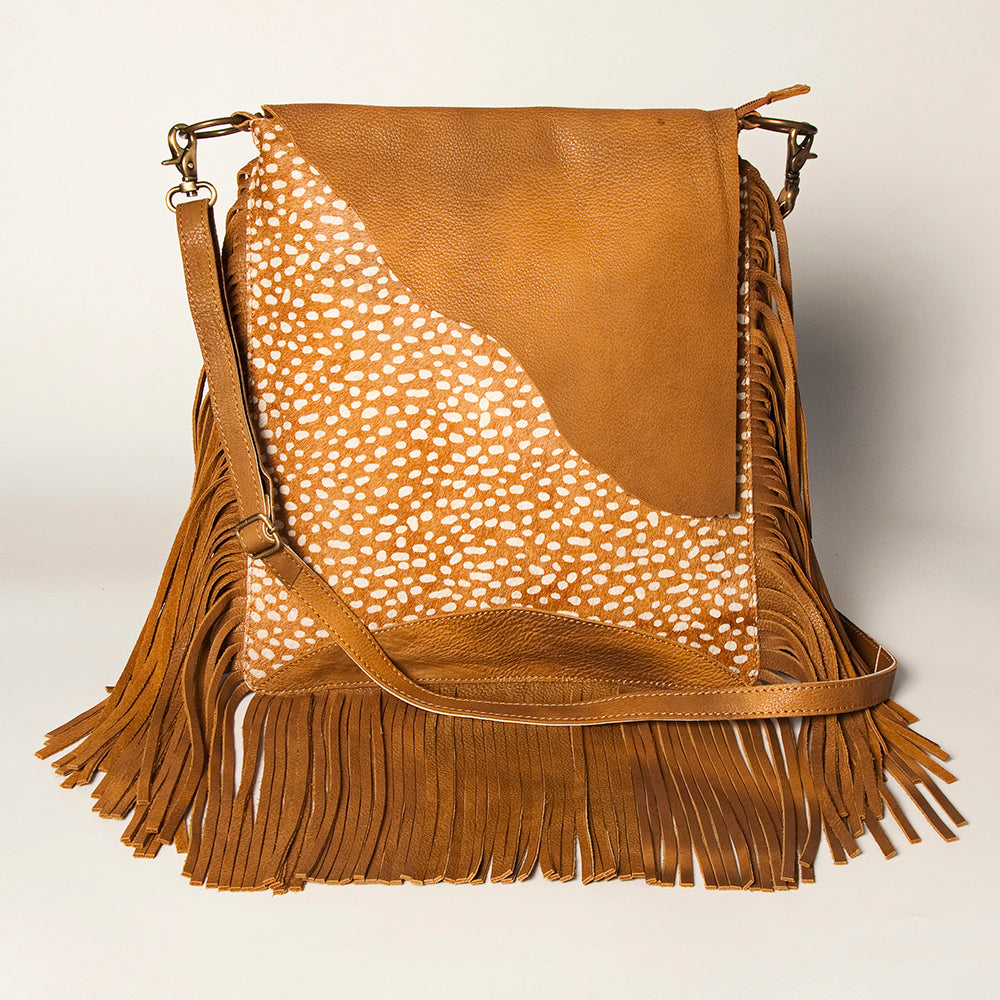 American Darling Women's Messenger Bag Hair-On Cowhide Fringes Eco-Friendly Vegetable-Tanned Genuine Leather YKK Zipper